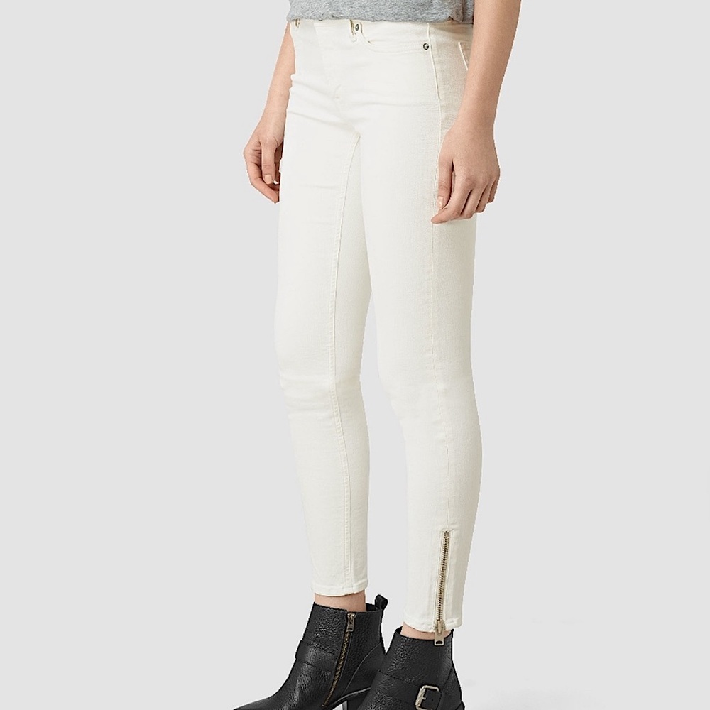 ALL SAINTS Skinny Jeans with Side Zipper in White SZ 26